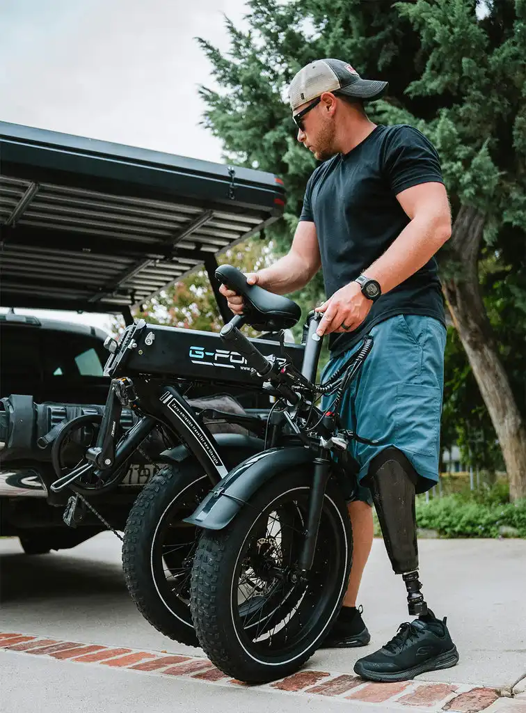 Modern traveler lifestyle — using an e-bike for city life and a rental car for road trips